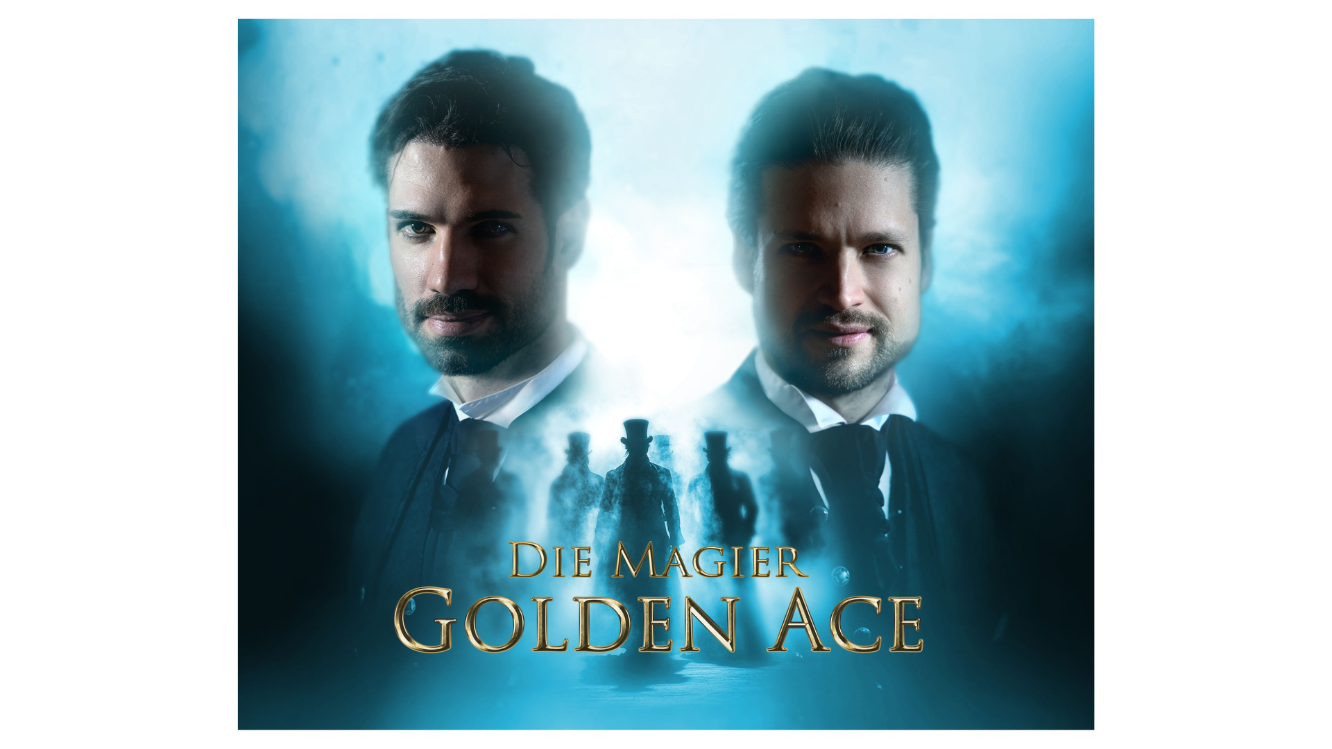 Die beiden Magier von Golden Ace in dunklen Anzügen vor nebligem Hintergrund – Porträt zur 'Zirkel der Magie'-Tour 2026
